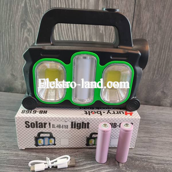   Аккумуляторный  фонарь прожектор с солнечной панелью, USB выход и функция Power bank съемные 2х18650 BL-HB-6168